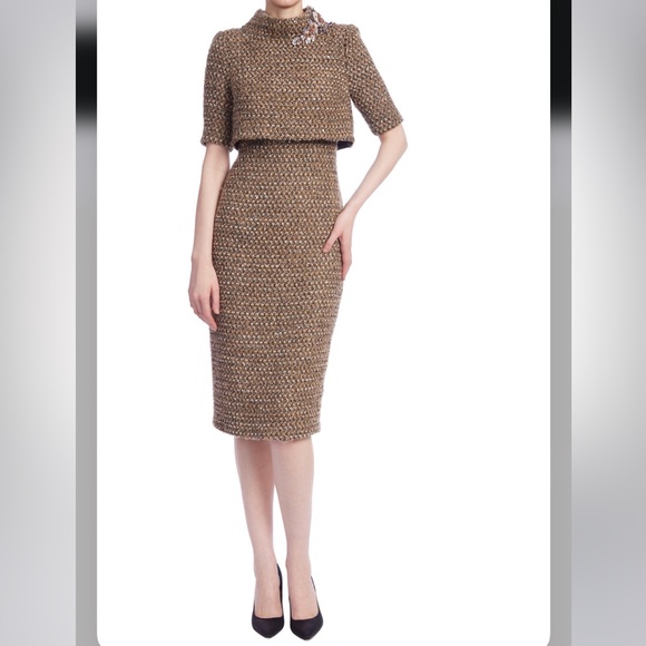 Badgley Mischka Short Sleeve Tweed Sheath Dress with Popover Size 14 NWT - Picture 1 of 8